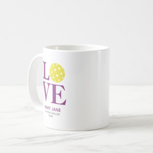 Trendy Personal LIEBE Raspberry Lila Pickleball Kaffeetasse (Vorderseite Links)