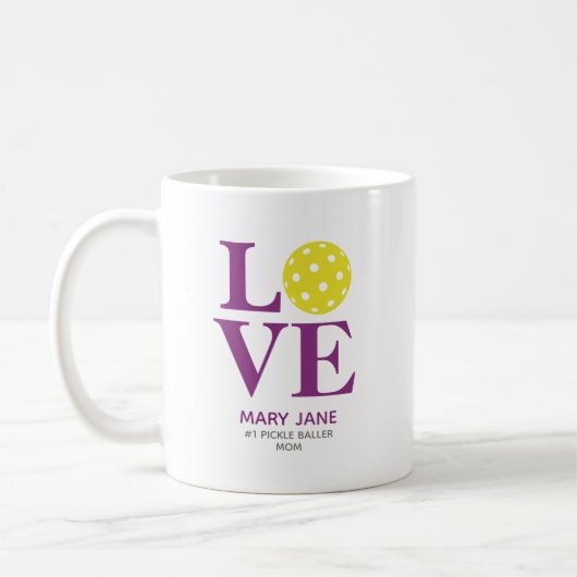 Trendy Personal LIEBE Raspberry Lila Pickleball Kaffeetasse (Links)