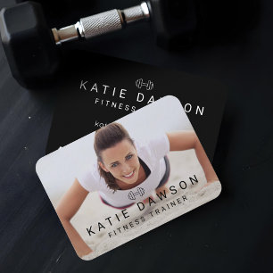 Trendy Personal Trainer Foto & Dumbell Logo Visitenkarte