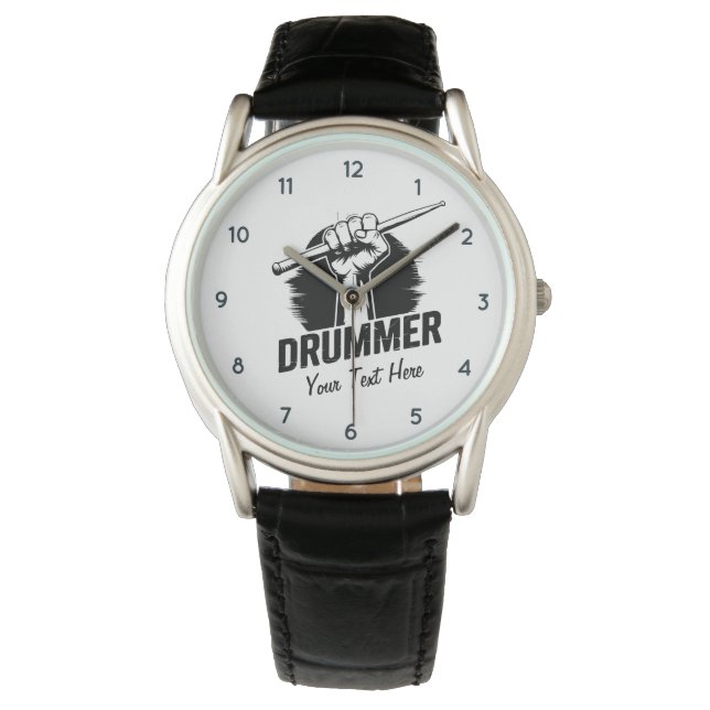 Trendy Personalisiert Drummer Faust mit Drumsticks Armbanduhr (Vorderseite)