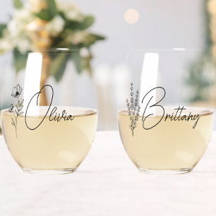 Trendy Personalisiert Floral Bridesmaid Weinglas Ohne Stiel