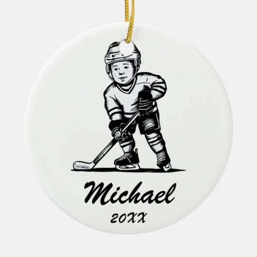 Trendy Personalisiert Hockey Player Name Keramik Ornament (Vorne)