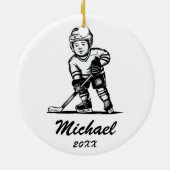 Trendy Personalisiert Hockey Player Name Keramik Ornament (Hinten)