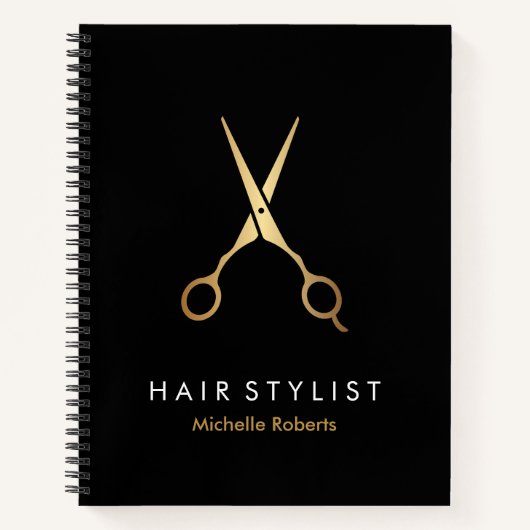 Trendy Personalisiert Modern Black Gold Haairstyli Notizblock (Vorderseite)