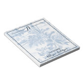Trendy Personalisiert Monogram Blue Floral Toile Notizblock (angewinkelt)