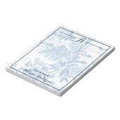 Trendy Personalisiert Monogram Blue Floral Toile Notizblock (Rotiert)