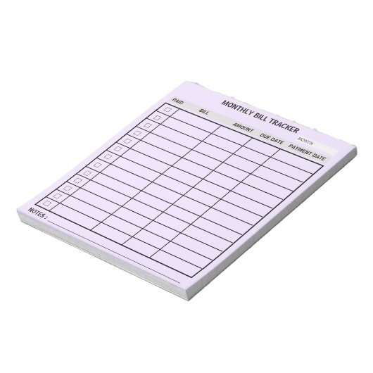 Trendy Personalisiert Monthly Bill Tracker Notizblock (Rotiert)