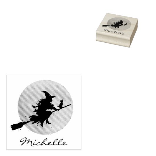 Trendy Personalisiert Name Niedlich Hexe Halloween Gummistempel (Stempel)