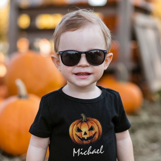 Trendy Personalisiert Name Orange Pumpkin Hallowee Kleinkind T-shirt