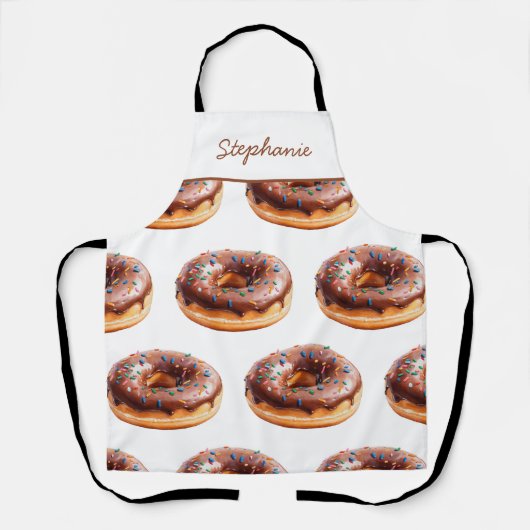 Trendy Personalisiert Name Watercolor Donut Muster Schürze (Vorderseite)