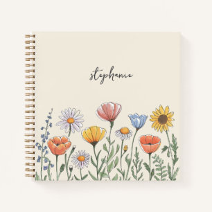 Trendy Personalisiert Name Watercolor Wildblume Notizblock