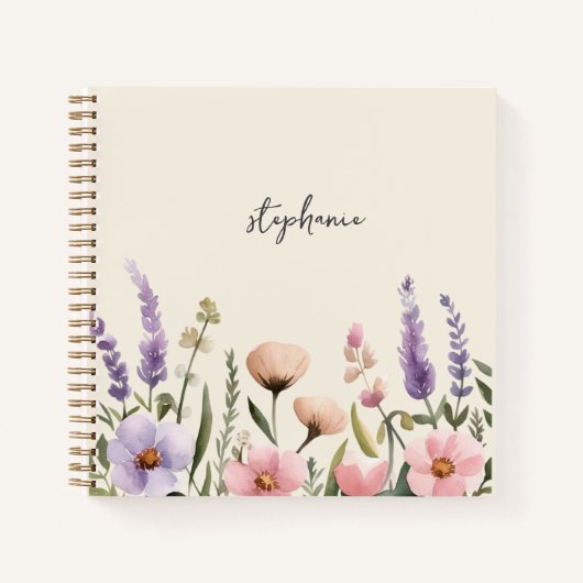 Trendy Personalisiert Name Watercolor Wildblume Notizblock (Vorderseite)