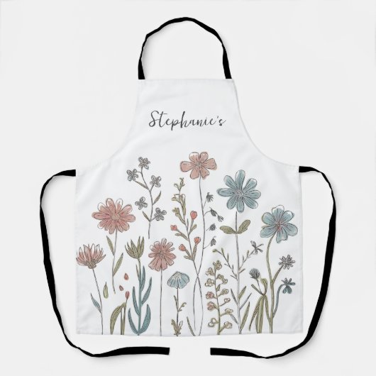 Trendy Personalisiert Name Watercolor Wildblume Schürze (Vorderseite)
