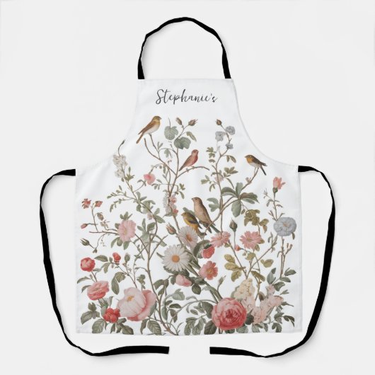 Trendy Personalisiert Name Wildblumen & Vögel Schürze (Vorderseite)