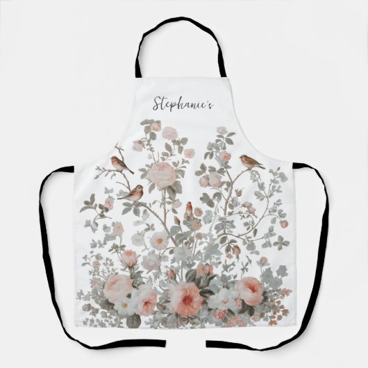 Trendy Personalisiert Name Wildblumen & Vögel Schürze (Vorderseite)
