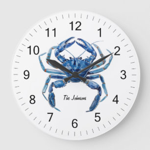 Trendy Personalisiert Watercolor Crab Summer Beach Große Wanduhr