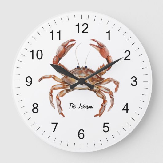 Trendy Personalisiert Watercolor Crab Summer Beach Große Wanduhr (Vorderseite)