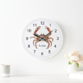 Trendy Personalisiert Watercolor Crab Summer Beach Große Wanduhr (Zuhause)