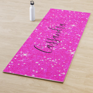 Trendy Personalisierter Hot Pink Glitzer Yogamatte