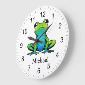 Trendy Personalisierter Niedlich Happy Green Frog Große Wanduhr (Winkel)