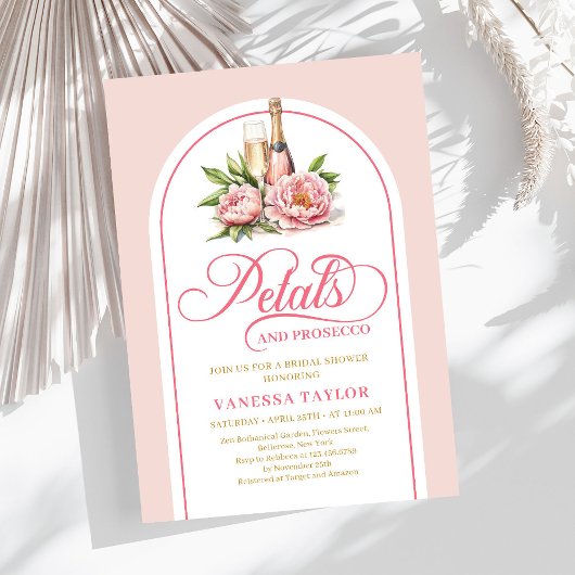 Trendy petals and prosecco blush and gold invite einladung