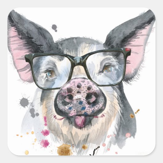 Trendy Pig Quadratischer Aufkleber (Vorderseite)