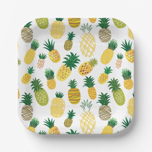 Trendy Pineappel Pattern Pappteller (Vorderseite)