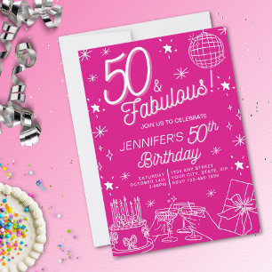 Trendy Pink 50 und prächtige Einladung zum Geburts