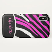Trendy Pink and Black Zebra Strip Phone Case (Rückseite (Horizontal))