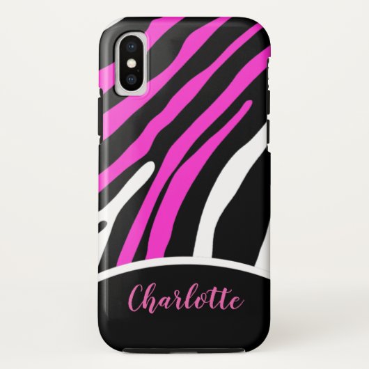 Trendy Pink and Black Zebra Strip Phone Case (Rückseite)