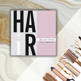 Trendy Pink and Gray Hair Dresser Business Card Quadratische Visitenkarte