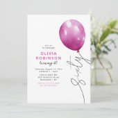 Trendy Pink Balloon 60. Geburtstag Einladung (Stehend Vorderseite)
