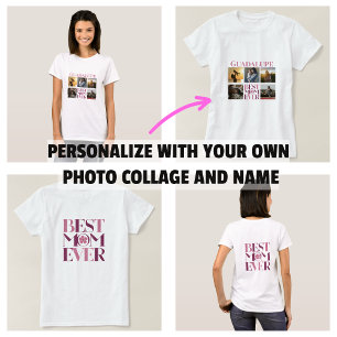 Trendy Pink Beste Mama je Fotolage T-Shirt
