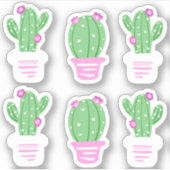 Trendy Pink Blume gepotted Cactus Aufkleber (Vorderseite)