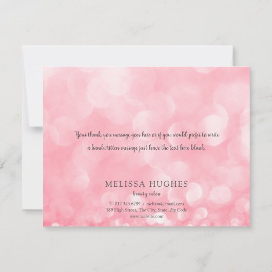Trendy Pink Bokeh Business Danke Karte (Rückseite)