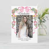 Trendy Pink Bow Coquette 2 FOTO Graduation Party Einladung (Stehend Vorderseite)