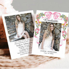 Trendy Pink Bow Coquette 2 FOTO Graduation Party Einladung