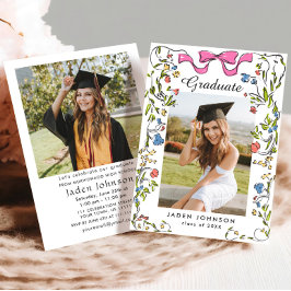 Trendy Pink Bow Coquette 2 FOTO Graduation Party Einladung