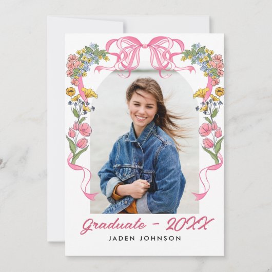 Trendy Pink Bow Coquette 4 FOTO Graduation Party Einladung (Vorderseite)