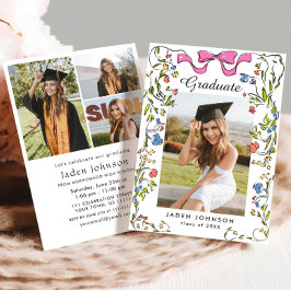 Trendy Pink Bow Coquette 4 FOTO Graduation Party Einladung