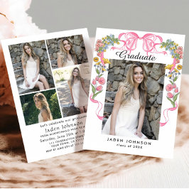 Trendy Pink Bow Coquette 5 FOTO Graduation Party Einladung