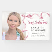 Trendy Pink Bow Foto Abschluss Banner (Horizontal)