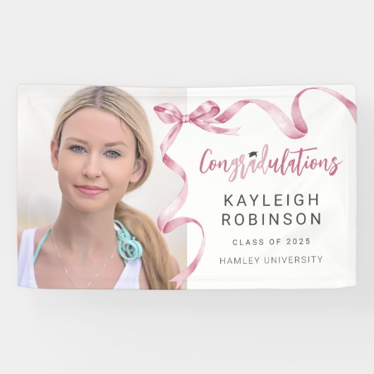 Trendy Pink Bow Foto Abschluss Banner (Horizontal)
