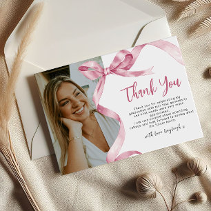 Trendy Pink Bow Foto Abschluss Dankeskarte