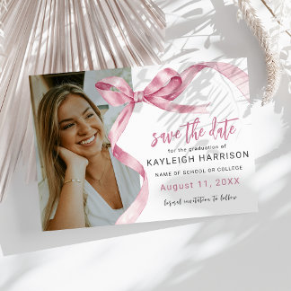Trendy Pink Bow Photo Graduation Save The Date