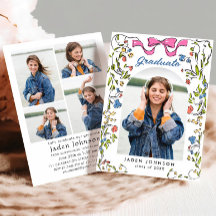 Trendy Pink Bow Ribbon 2 FOTO Graduation Party