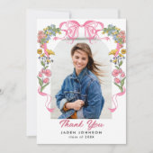 Trendy Pink Bow Ribbon 4 FOTO Graduation Party Dankeskarte (Vorderseite)