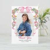 Trendy Pink Bow Ribbon 4 FOTO Graduation Party Dankeskarte (Stehend Vorderseite)
