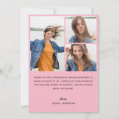 Trendy Pink Bow Ribbon 4 FOTO Graduation Party Dankeskarte (Rückseite)
