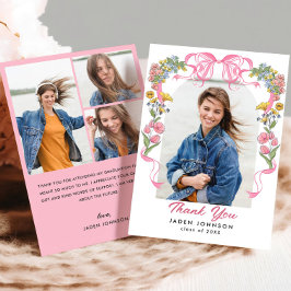 Trendy Pink Bow Ribbon 4 FOTO Graduation Party Dankeskarte